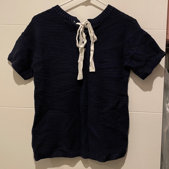 GAP Cotton Bow Ribbon Tie Back Knit Blouse Top Shirt navy white stripe pattern M - Picture 1 of 6